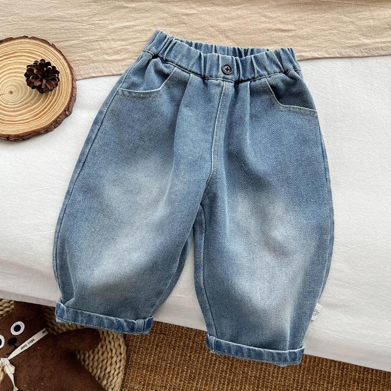 New Boys Streetwear Retro Jeans Autumn Baby Girls Boys Elastic Waist Loose Jean Pants Childrens Denim Trousers