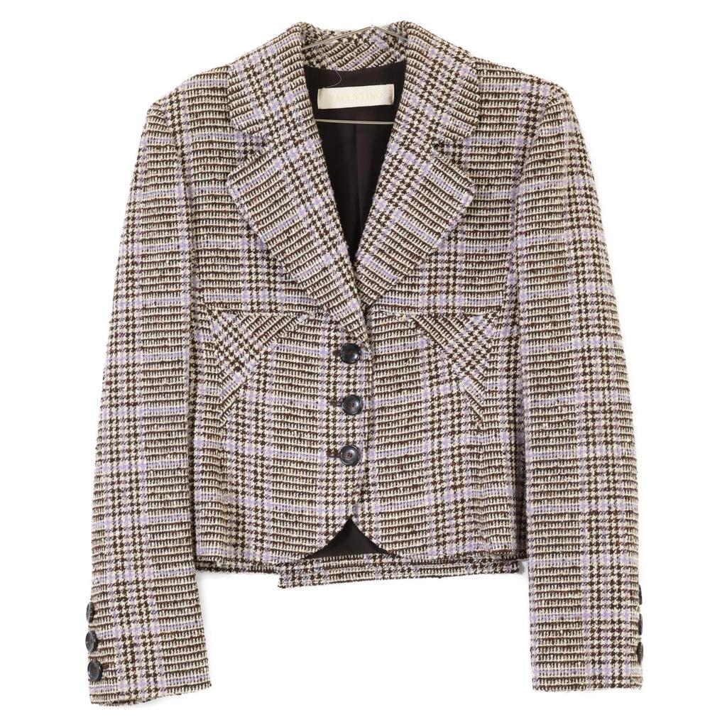 VALENTINO [Domestic regular] Check tweed short Jacket 12 beige/purple/brownUsed