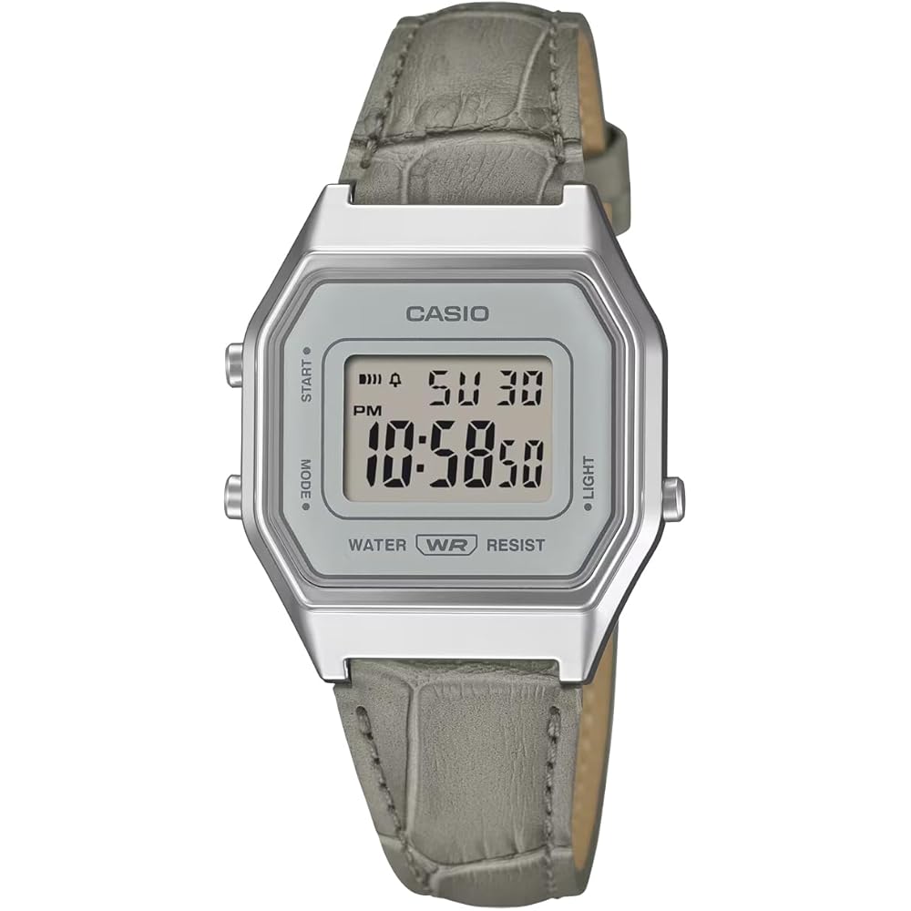 

Casio Vintage Series LA680WEL-8A2 Women s Digital Watch Octagonal Face Silver Gray Leather Band