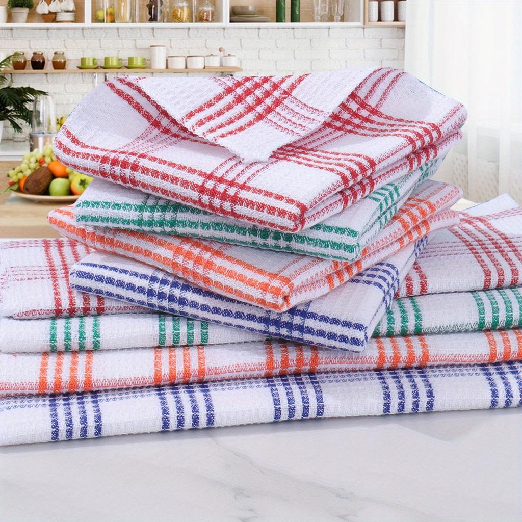 15-Pack of Kitchen Checkered Towels, Special Double-Sided Dishwashing Cloths for Housekeeping and Cleaning, Kitchen Checkered Cleaning