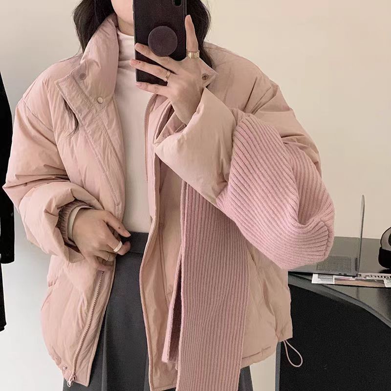 Winter new shawl small down cotton clothes women's short stand-up collar thickened solid color bread clothes jacket