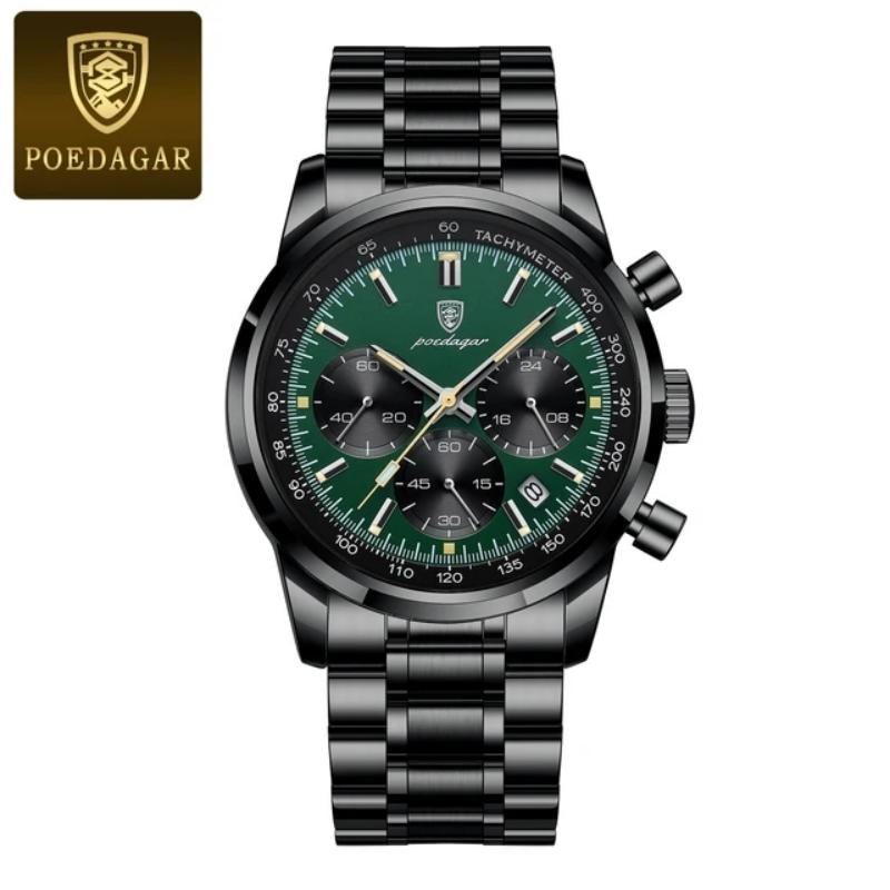 POEDAGAR Luxus Herrenuhr Wasserdicht Chronograph Leuchtende Armbanduhr Edelstahl Herren Quarz Uhr Lässige Uhr
