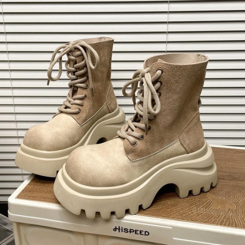 Fashion Platform Women's 2025 Autumn and Winter New Small Heightened Non-Slip Short Cylinder Boots Frosted Motorcycle Boots