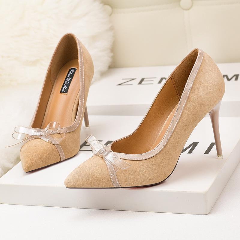 Fashion sweet women's shoes thin heel high heel light mouth pointed head suede bow single shoes high heels