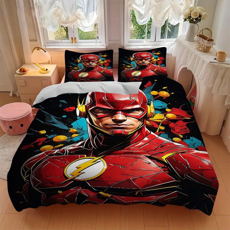 3pcs Flash Superhero Duvet Cover Set, 1 Duvet Cover + 2 Pillowcases (No Insert), High-Definition Print for All Seasons,Durable Yy251103042