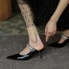 New Summer Rhinestone Glitter Sandals Women Pointed Toe Slip On Mules Flat Shoes Open Back Slippers