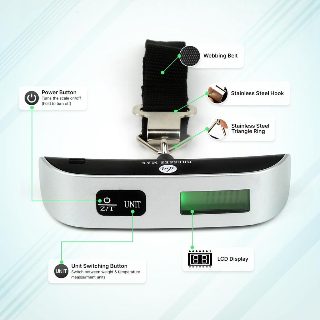 Luggage Scale LCD Display 110lb/50kg Luggage Weight Scale for Travel Accessories Portable Handheld Digital Scale