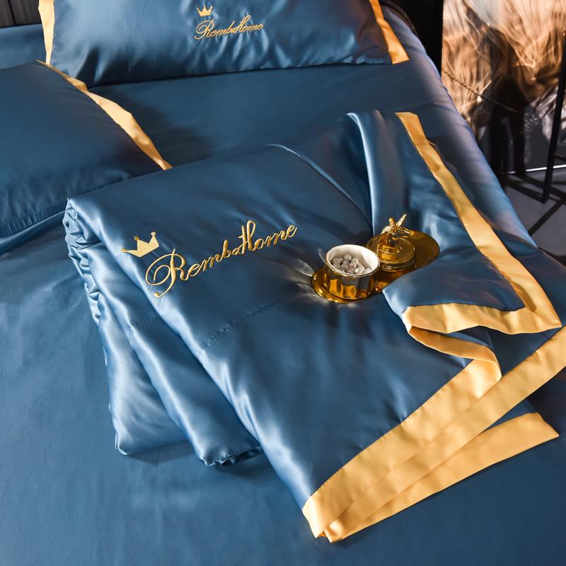 Luxury Embroidery Ice Silk Summer Cool Quilts Bedroom Nap Air Conditioner Quilted Soft Comforter Blanket Set European Style 2024