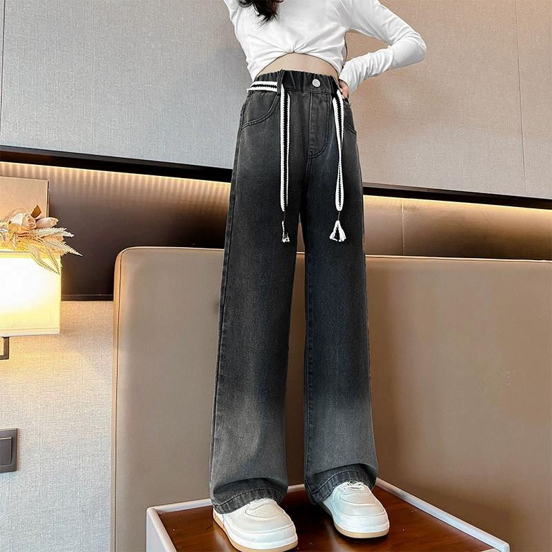 Teenage Girls Jeans Gradation Casual Wide Leg Pants Autumn Kids Clothes School Youth Children High Waist Trousers