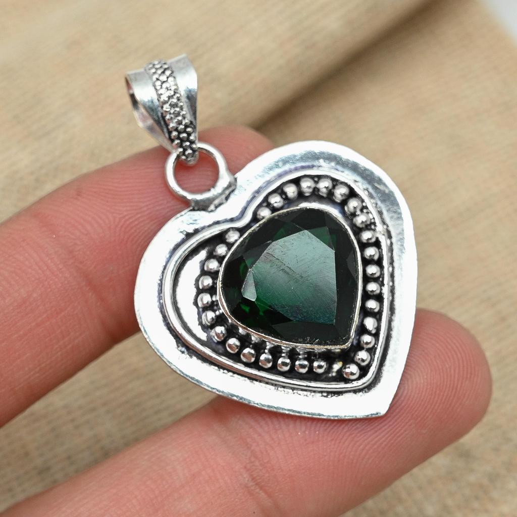 Chrome Diopside Gemstone 925 Solid Sterling Silver Handmade Jewelry Exquisite Pendant For Women