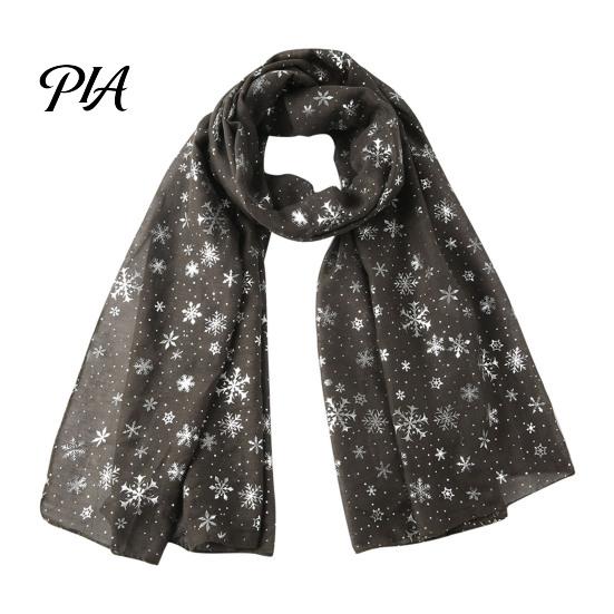 Soft Fabric Winter Gift Glitter Sparkly Foil Snowflake Print Scarf for Women, Christmas Warm Fashionable Neckwear Theme Shawl Wrap, Fall Lightweight