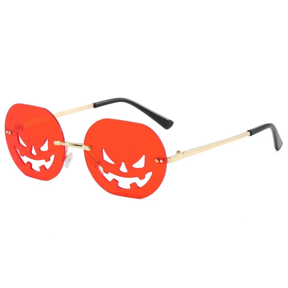 Trendy Pumpkin Glasses Retro Rimless Sunglasses for Women Men Vintage Oval Cutout Funny Halloween Party Glasses
