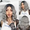 Ombre Blonde Krátká Bob Syntetická paruka pro ženy s ofinou Bílé zlato Body Wave Cosplay Lolita Přírodní tepelně odolné vlasy
