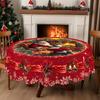 Christmas Vintage Farmhouse Tablecloth with Santa, Reindeer & Xmas Tree Prints. Rectangular & Round Sizes for Xmas/New Year Parties, Kitchen, Indoor &
