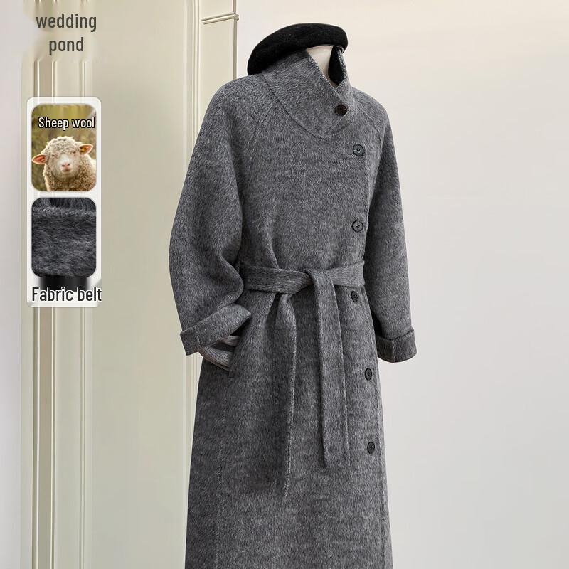 

Women s Stand Collar Double-Faced Wool Coat One Size