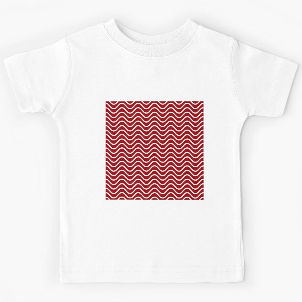 Christmas Red and Antique White Waves Zigzag Horizontal Striped Pattern Kids T-Shirt 100