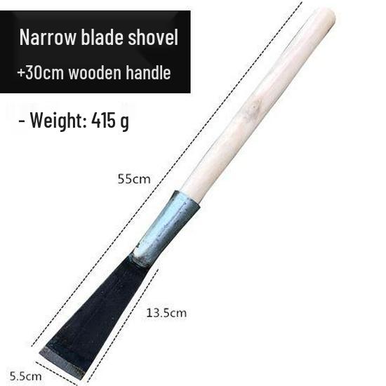 Kompakte Manganstahlschaufel: Schmale Klinge, Verlängerter Holzgriff, Scharfer Flachkopf – Ideal für Eis, Schnee, Zement und Wandreinigung.
