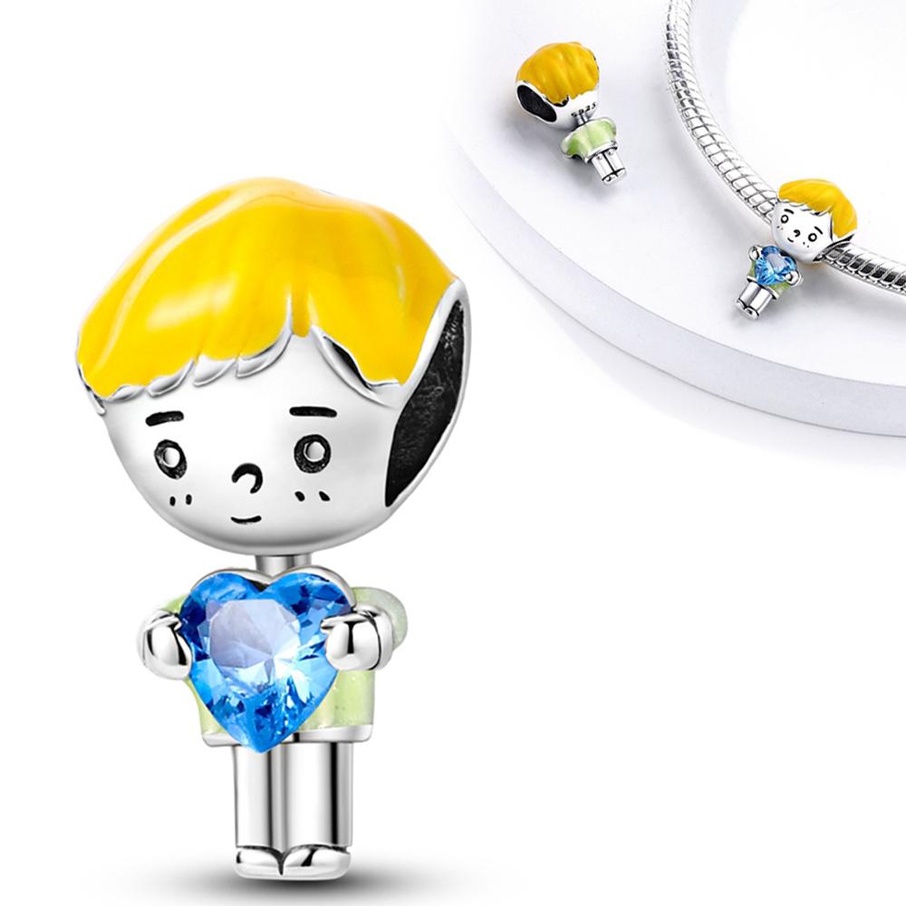 

Original Charms Copper Sblue Heart-Shaped Boy Beads Fit Charms Plata Bracelets For Women Women Jewelry Making Diy Gifts