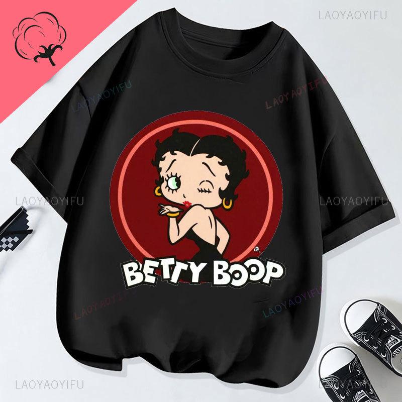 Hot Sale BettyBoop Camiseta Kawaii Cartoon Retro Style Cotton Crewneck Casual Y2k Clothes  T-Shirt Shoujo Girl Style Creativity
