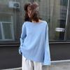 Cotton Pullover Overzie Sweater Women's Sexy Backless Loose Knit Sweater Round Neck Flared Sleeve Solid Color Pull Jumper Autumn/Winter 2025