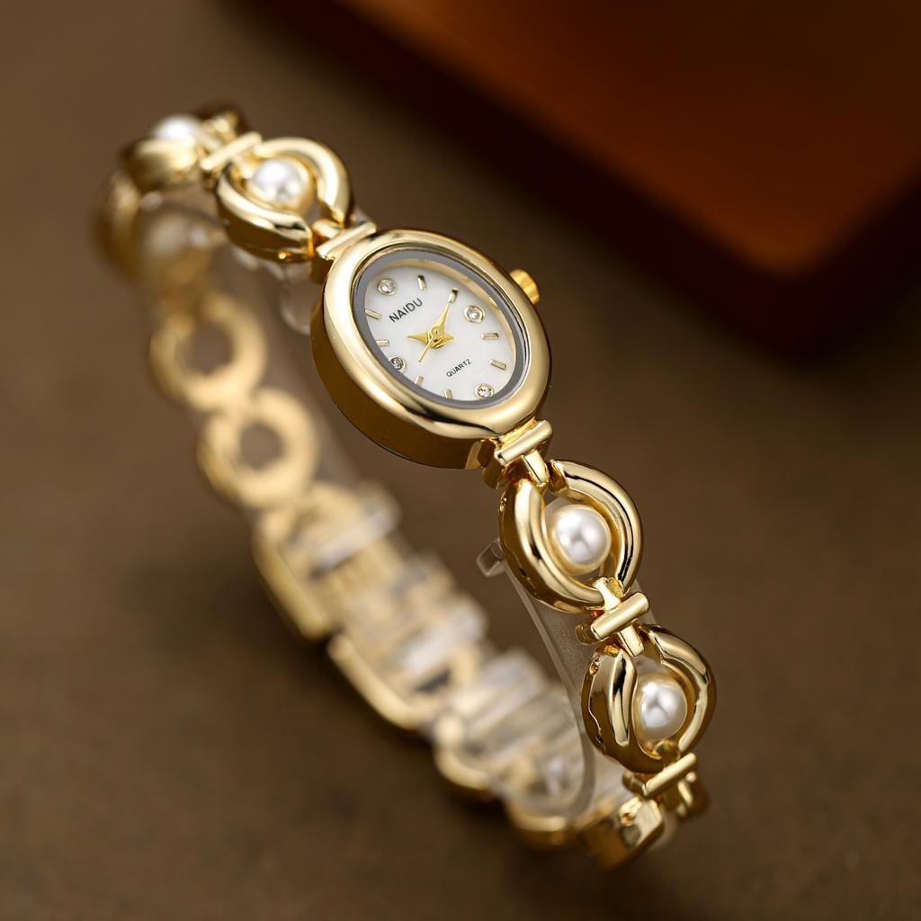 Original Pearl Strap Women's Watch Oval Quartz Wristwatch For Daily Wear Holiday Watches For Woman Fashion Bracelet Wristwatch