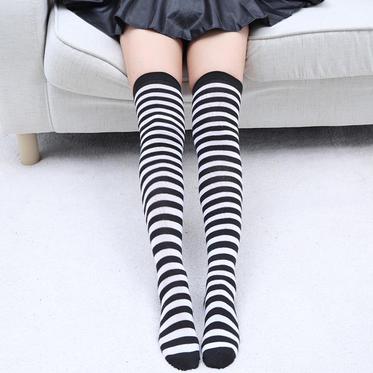 Japanese Three-Stripe Over-the-Knee Dance Socks - Thick, Black & White, Perfect for Autumn & Winter Sports or Students