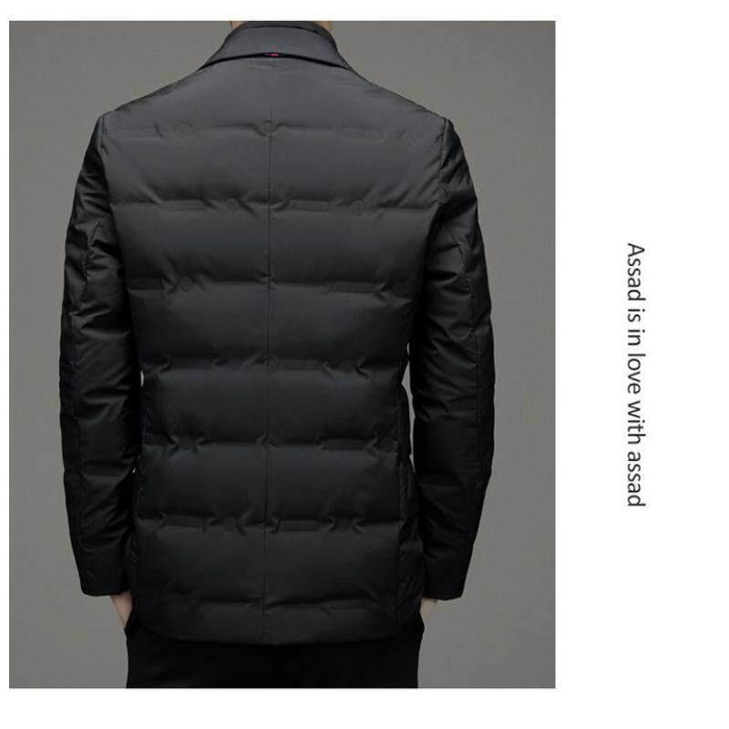 Mens Lightweight Down Blazer Jacket Winter Warm Business Casual Hooded Coat Black Gray Olive