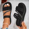 Fashion Fashion Sandals Women PU Leather Metal Detailed Buckle Strap Plus Size 42 Summer Beach Ladies Mid-heel Shoes