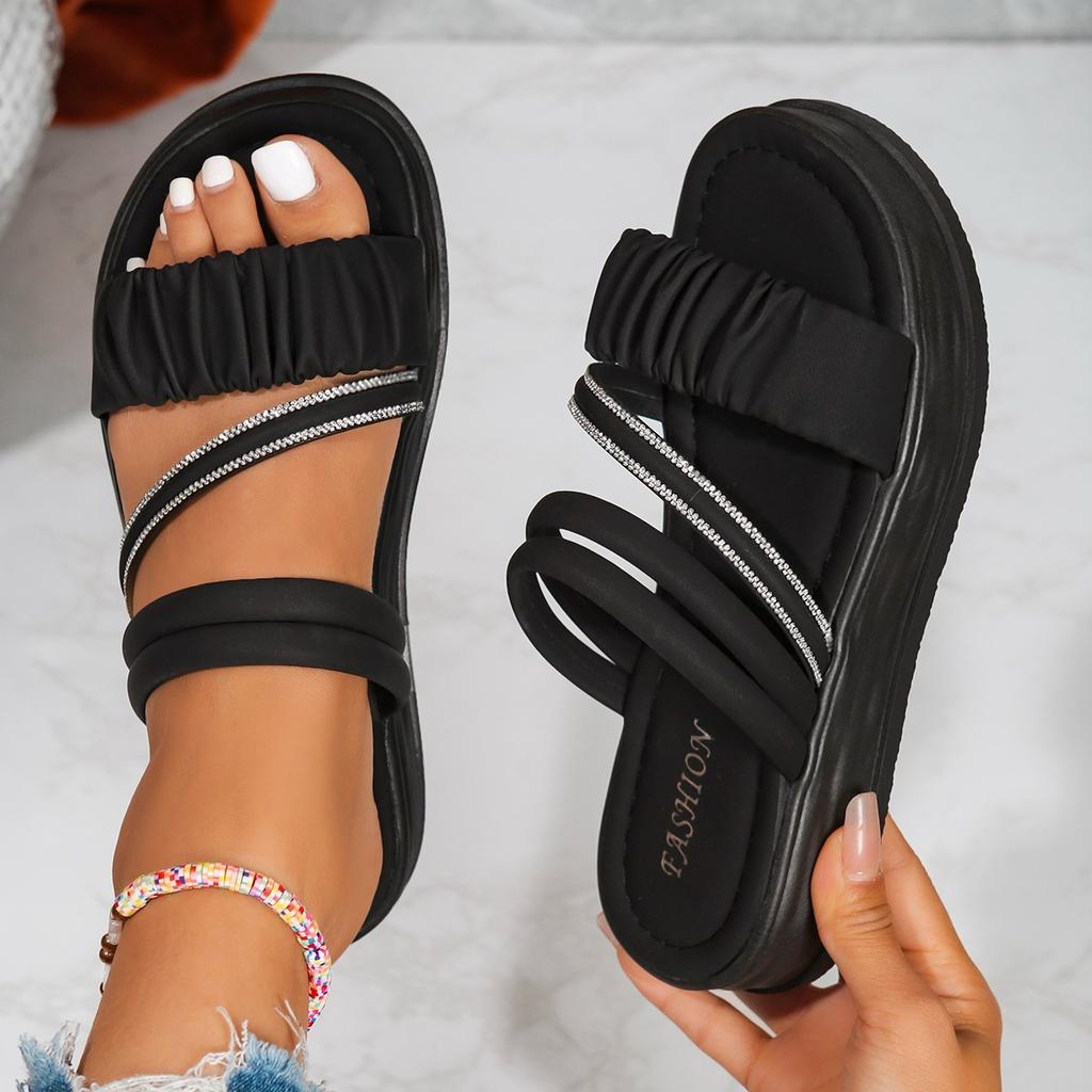 Fashion Fashion Sandals Women PU Leather Metal Detailed Buckle Strap Plus Size 42 Summer Beach Ladies Mid-heel Shoes