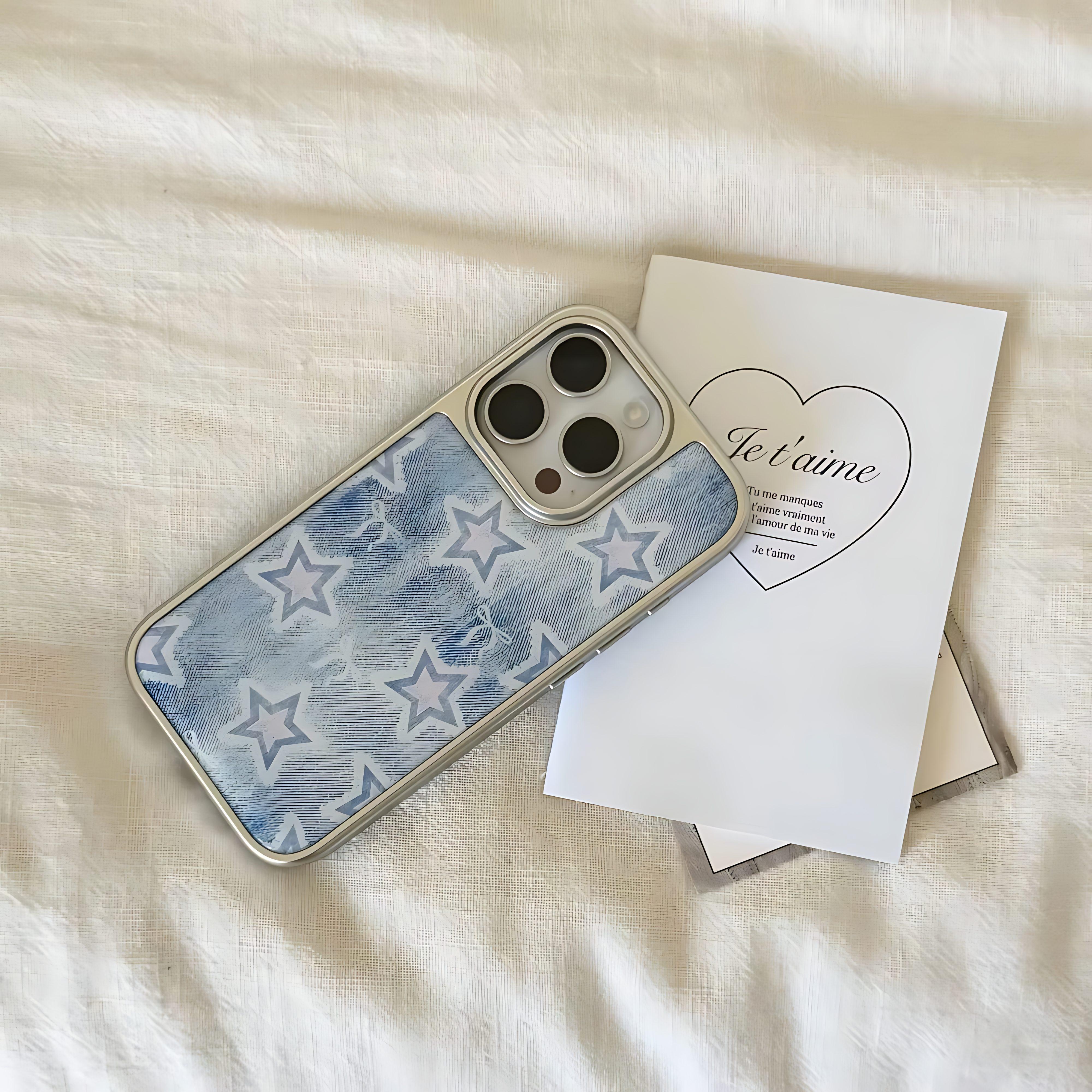 

Luxury Denim Star Pattern Phone Case for iPhone 17 16e 16 15 14 13 12 11 Pro Max X XR Air Plus Luxury Clear Soft Back Cover iPhone 15 ProMax