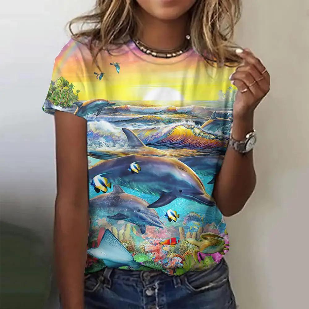 Summer Fashion Blouse Women's Tshirts Basic Oversized Female Clothing 3d Wild Animals Theme T Shirt Casual Tees Short Sleeve Top