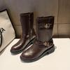 Winter New Round Toe Double Buckle Elegant Mid Length Boots Fashionable Sexy Comfortable Zipper Casual Boots For Women