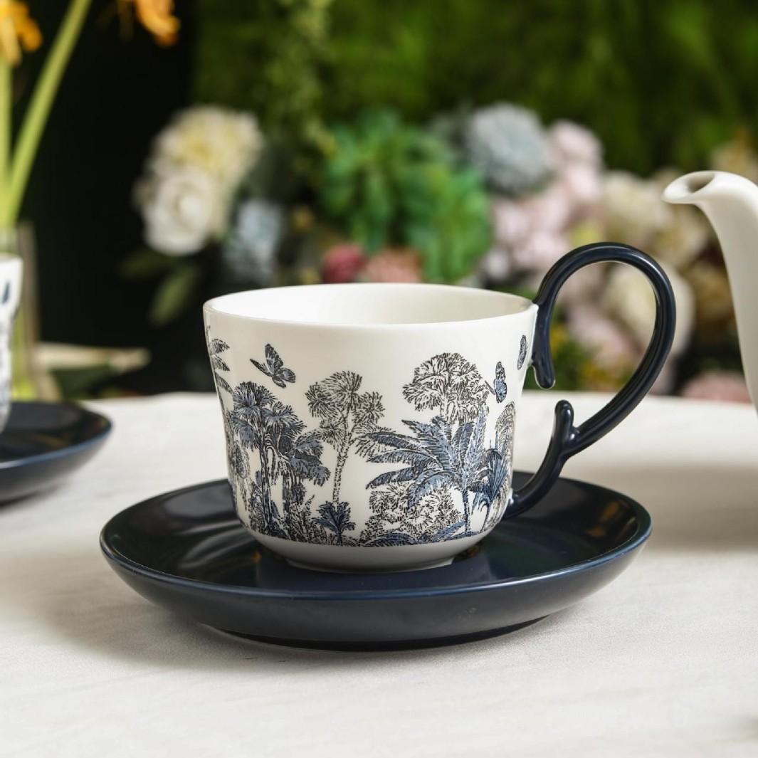 

Guochao Ink Painting Wind Flower Vine Design Ceramic Coffee Cup Saucer, High-End Breakfast Cup Milk Cup, Afternoon Tea Cup Saucer 240ML