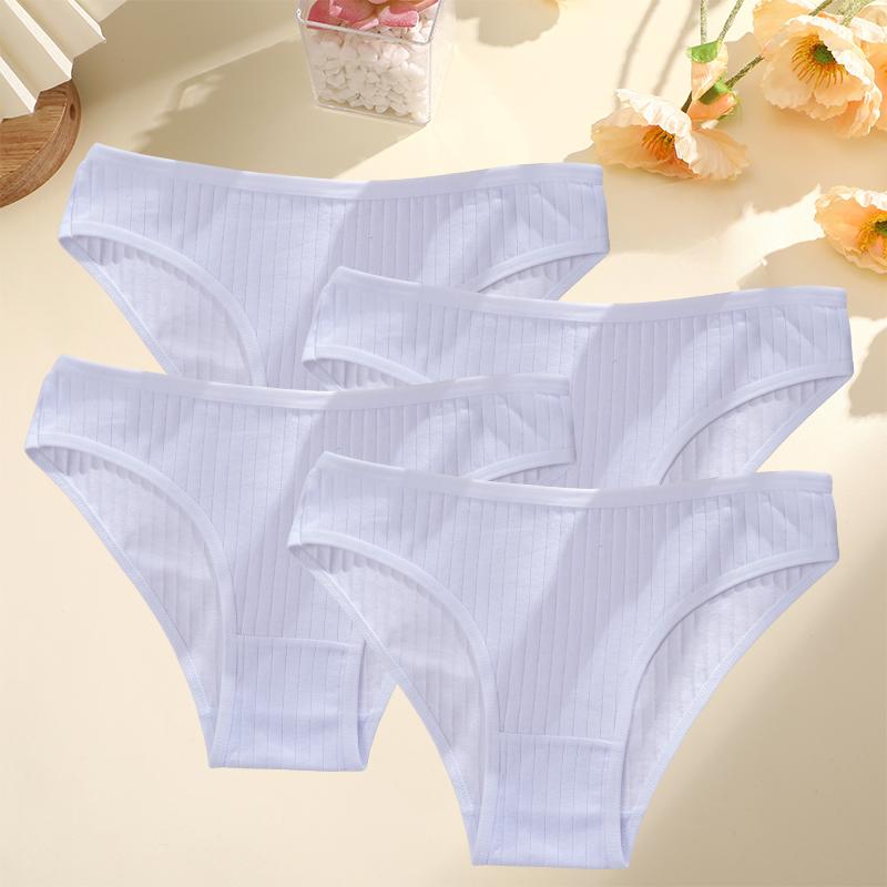 4PCS/SET Women's Cotton Panties Sexy Soft Striped Underpants Solid Color Briefs Female Comfortable Stretch Lingerie M-XL