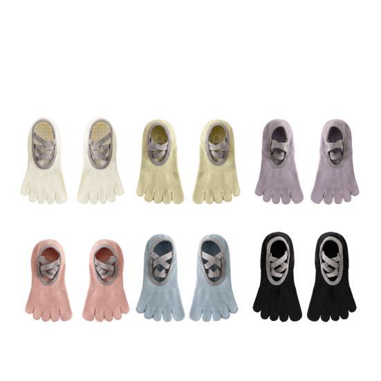 1 Pair Yoga 5-Toe Socks with Non-slip Gripper Breathable Mid-calf Socks Summer Women Ballet Dance Pilates Cotton Toe Crew