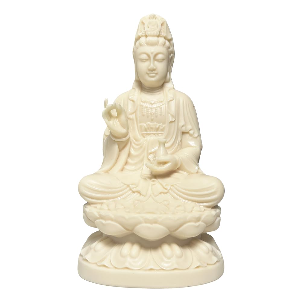 

YUYAKESHI Kannon Bodhisattva Figurine, 12.5cm Tall, Ideal for Protection from Evil, Feng Shui, and as a Good Luck Charm. Amulet, Coconut Fruit, and