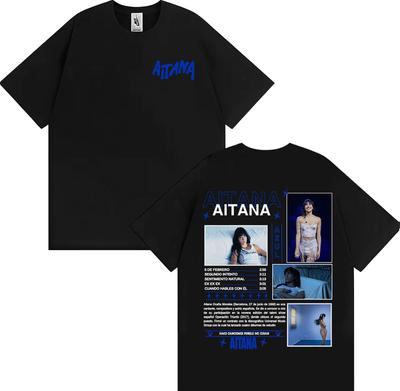 Singer Aitana Cuarto Azul Album 2025 Cover Pattern Tshirt Mens Y2K Harajuku Aesthetic Short Sleeved Cotton Tshirt Street Wear