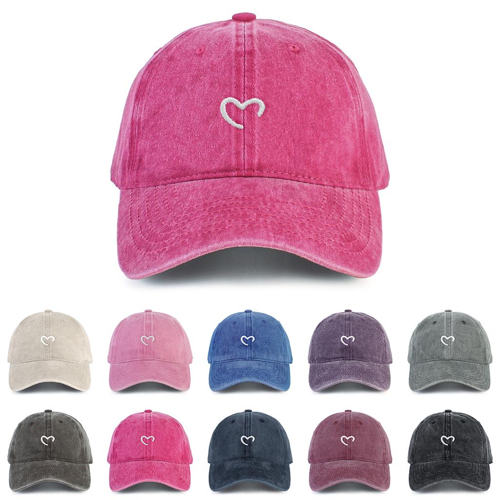 One Women Baseball Cap Love Heart Embroidery Vintage Washed Baseball Cap for Outdoor Activity Urban Wear Dad Hat