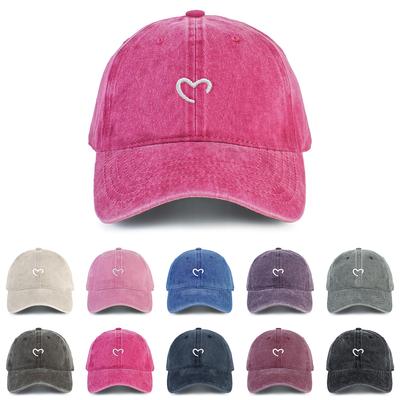 One Women Baseball Cap Love Heart Embroidery Vintage Washed Baseball Cap for Outdoor Urban Wear Dad Hat