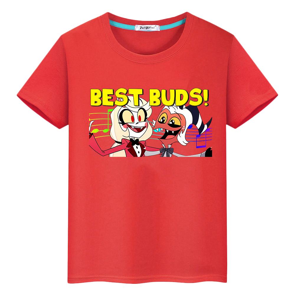 

t shirt for kids boy10year helluva boss Print anime Tops 100%Cotton Kawaii Short-sleeved y2k pride tshirt Cute Tees girl clothes 100 красный