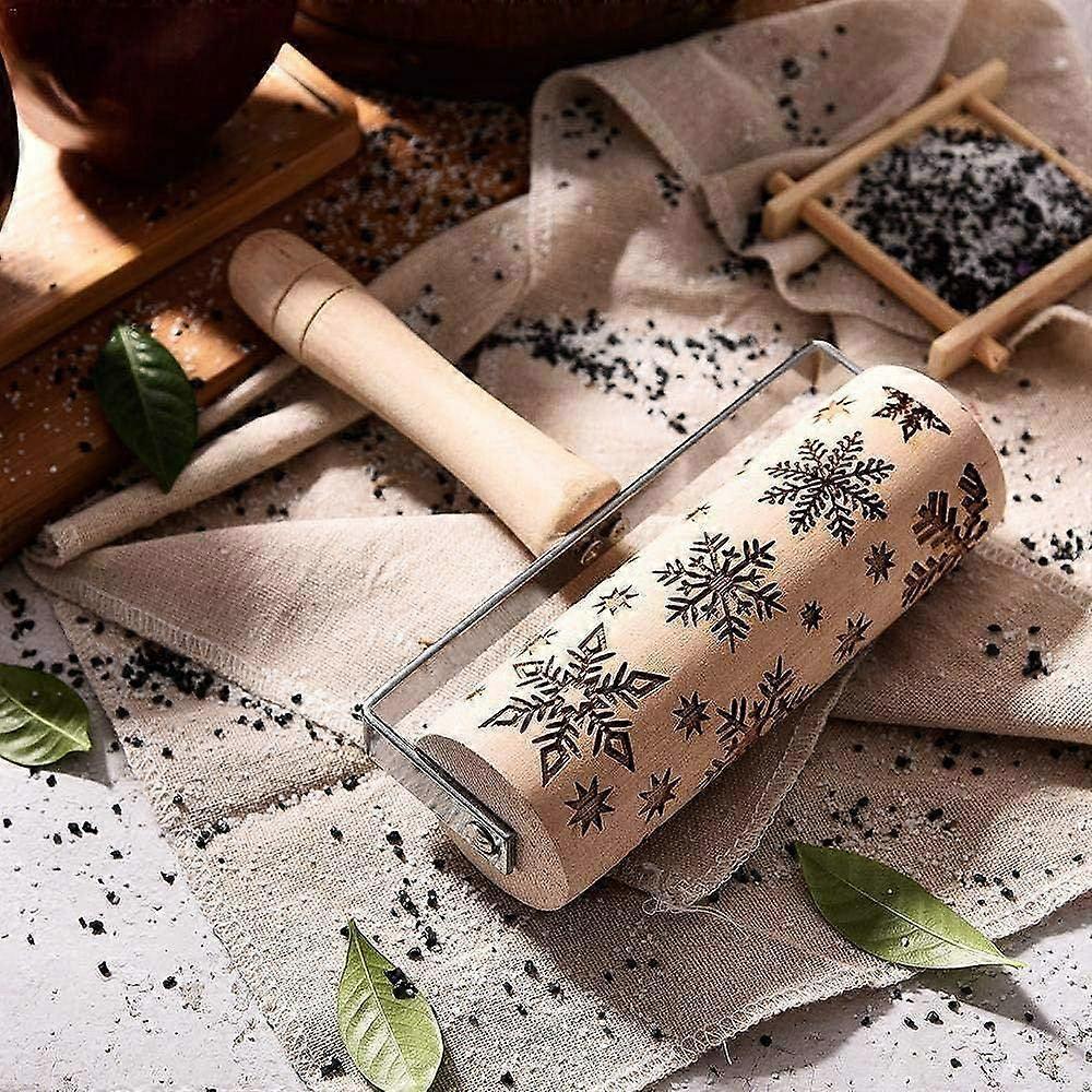 Embossed Rolling Pin Wooden, 3D Engraved Rolling Pin, Natural Safe Wood Roller