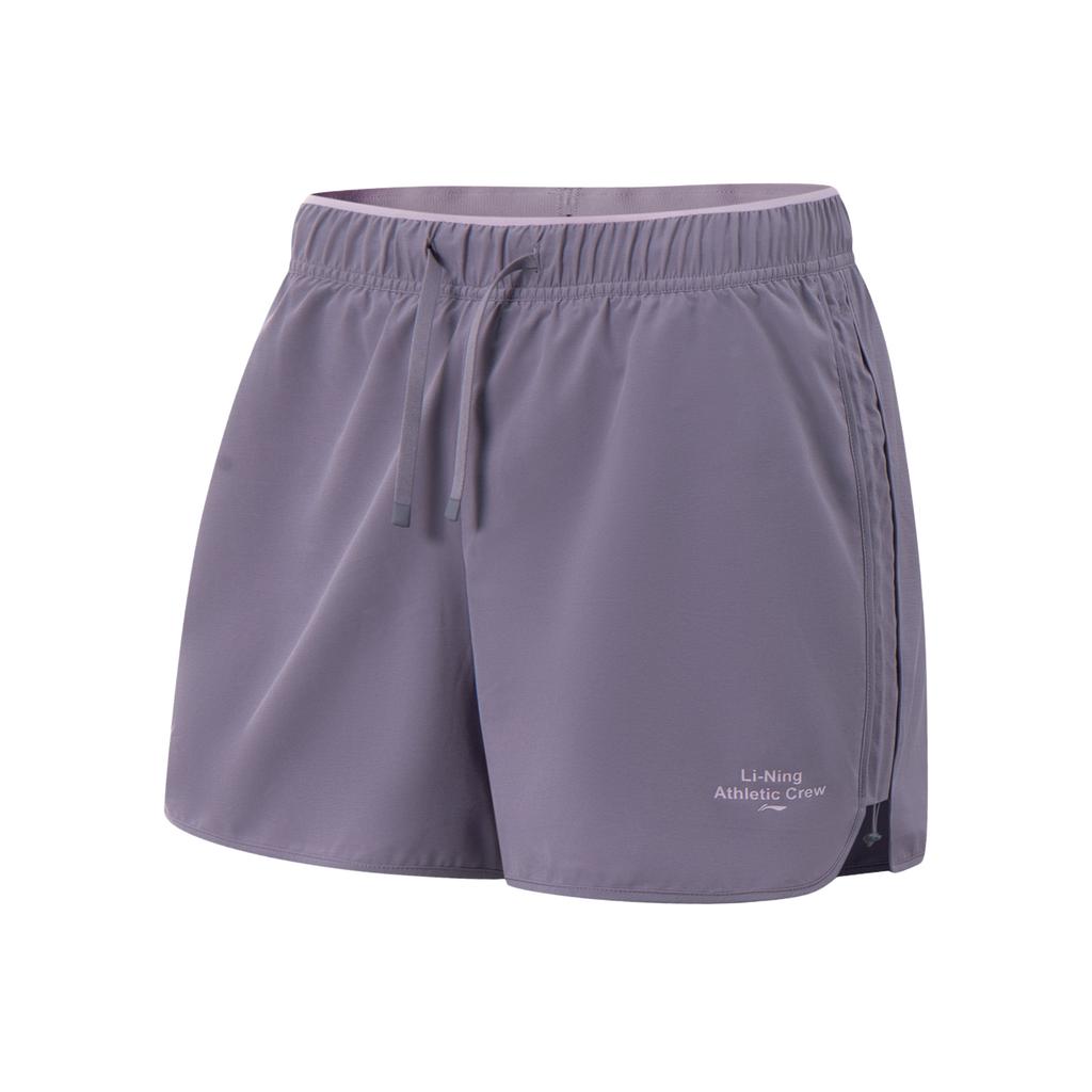Li Ning Fitness Series Letter Mid Waist Drawstring Breathable Versatile Sports Shorts Women Shorts Dark-Gray Purple AKSV412-4