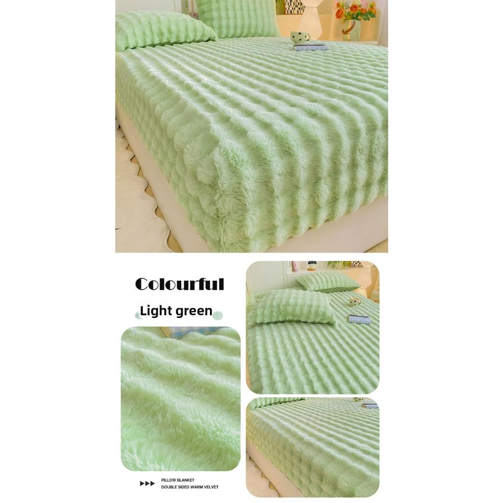 Solid Color Rabbit Like Plush Bed Sheet, 30cm Deep Pocket Design,Fully Wrapped Anti Slip Mattress Protective Cover,Thick and Warm In Autumn and Winter