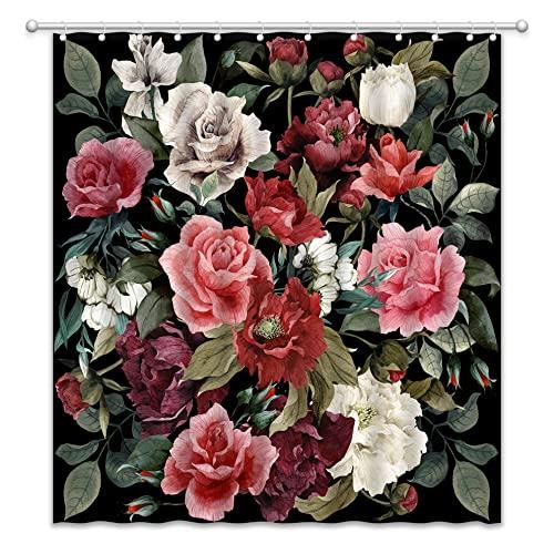 Red Rose Shower Curtain Retro Rose Floral Bathroom Decor Bath Curtain Polyester Fabric Waterproof Bathroom Curtains With Hooks