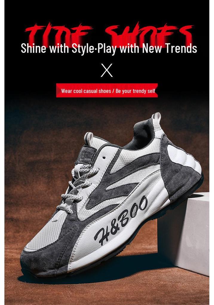 Men's Trendy Korean Style Breathable Dad Shoes with Vulcanized Thick Sole and Hidden Heel for All Seasons