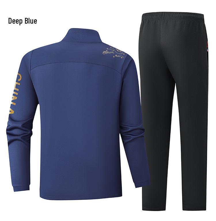 Chinese Flag Embroidered Sportswear Set: Unisex Stand-up Collar Jacket & Trousers for Spring/Autumn Training