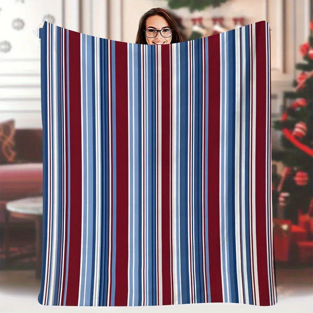 

1pc Soft Single-Sided Printed Blanket 60x80 Inch - Vintage Blue, White & Maroon Striped Design, Lightweight All-Season Throw 70x100cm28x39in
