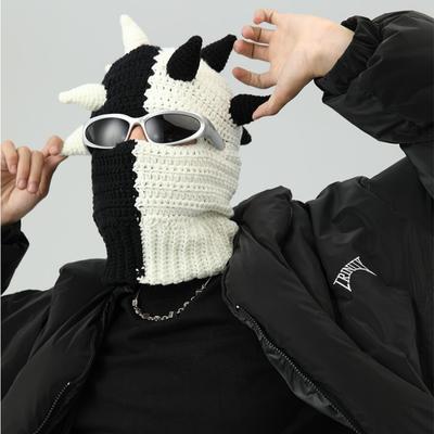 New Hand-knitted Star Striped Cat Ear Braid Hat Halloween Ear Protection Fashion Versatile Hat