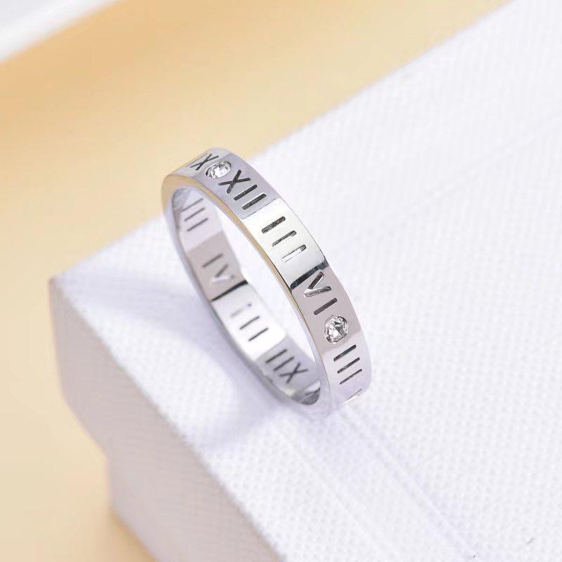 Titanium Steel Roman Numerals Diamond-encrusted Ring Non-fading Personalized Ring Men's and Women's Rings Couple's Rings