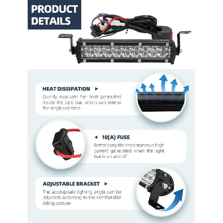 Dirt Bike Light Bar,60W 2500LM Motorcycle Headlight Light Bar Plug-Play Universal For Most 7/8" Handlebar CRF110 KLX140 KLX110 TTR110 TTR110E